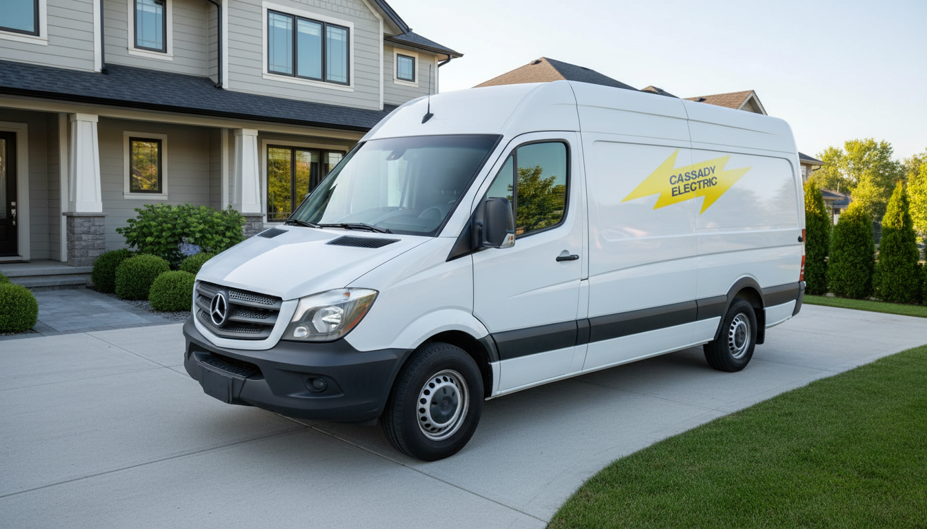 Cassady Electric service van in front of a residential building